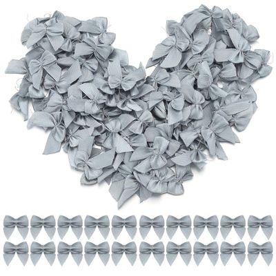 Loomesh Grey Mini Bows 1 Small Ribbon Bows for Cake Treats Premade Satin Hair Bow for Crafts Gift Wrapping Sewing Balloons Party Decoration 100PCS