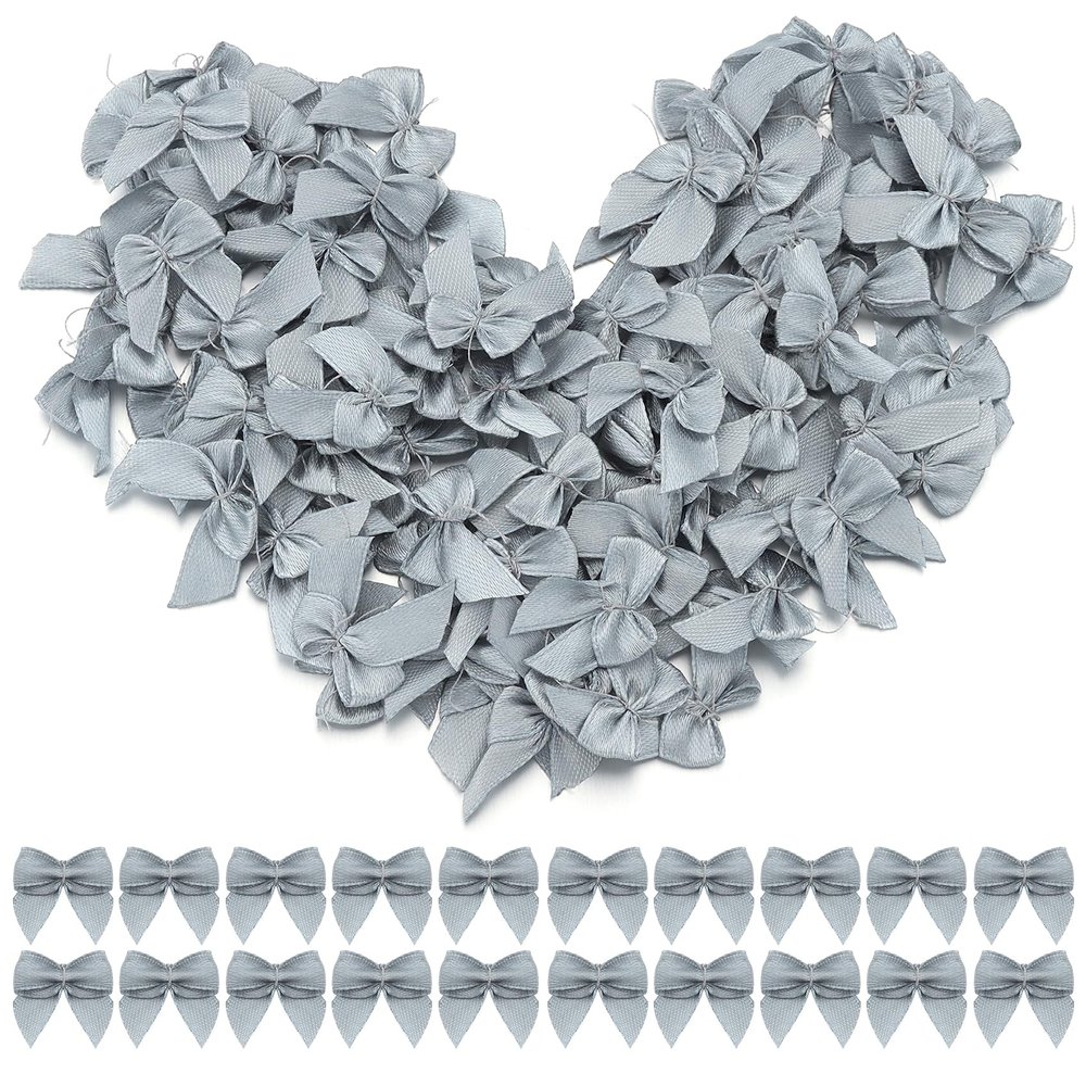 Loomesh Grey Mini Bows 1 Small Ribbon Bows for Cake Treats Premade Satin Hair Bow for Crafts Gift Wrapping Sewing Balloons Party Decoration 100PCS
