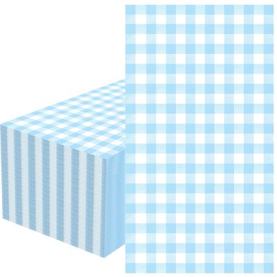 100 Pcs Blue Gingham Napkins Disposable - Blue and White Checkered Paper Napkins - Plaid Dinner Napkins for Wedding Birthday Baby Shower Picnic Party Supplies