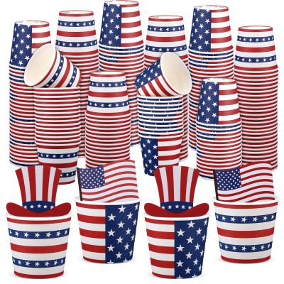 Jingmore 50 Pcs 4th of July Cups Patriotic Treat Snack Cups 10 oz American Flag Dessert Bowls 250th Anniversary Memorial Day Ice Cream Cup Red White Blue Bowls for Independence Day Party Supplies