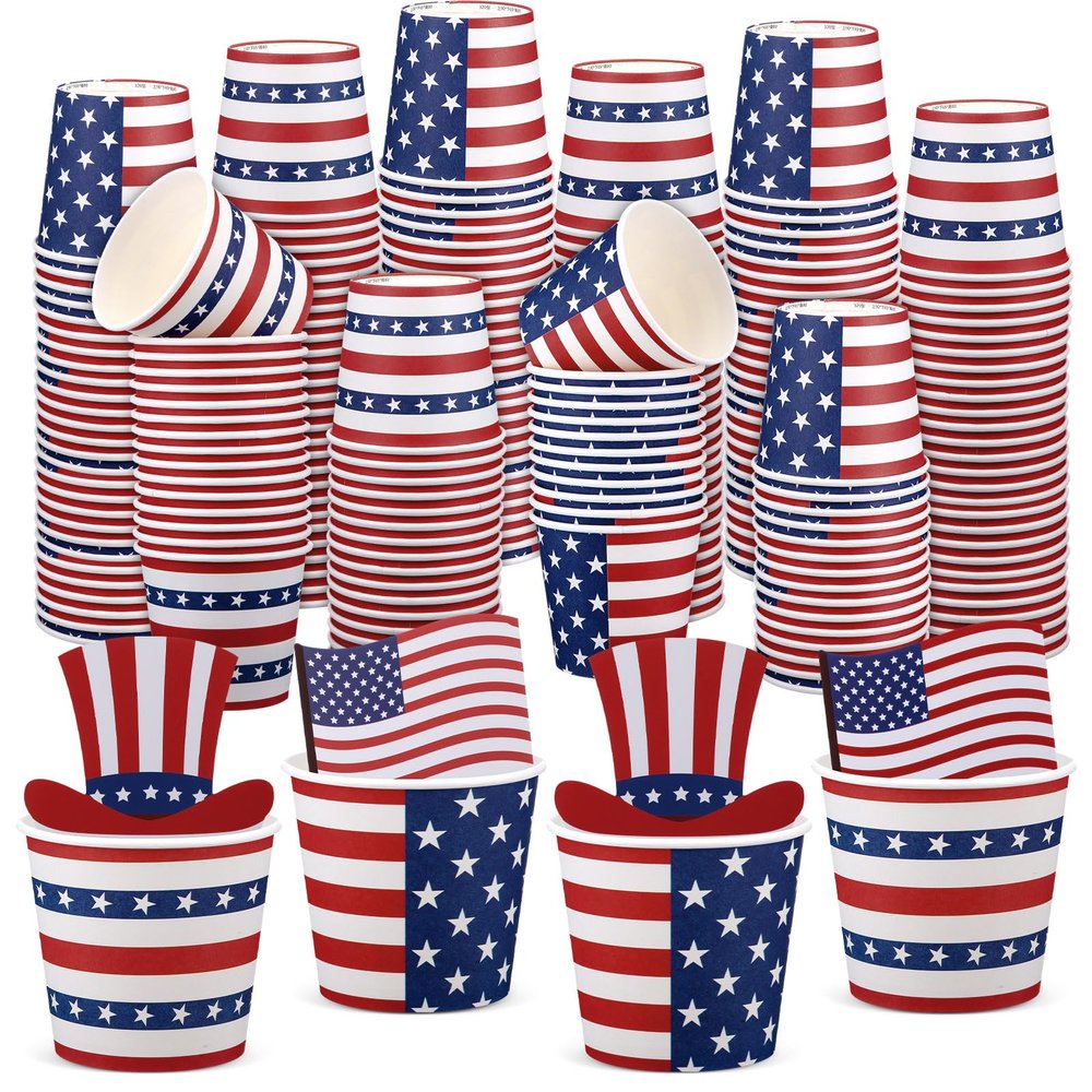 Jingmore 50 Pcs 4th of July Cups Patriotic Treat Snack Cups 10 oz American Flag Dessert Bowls 250th Anniversary Memorial Day Ice Cream Cup Red White Blue Bowls for Independence Day Party Supplies