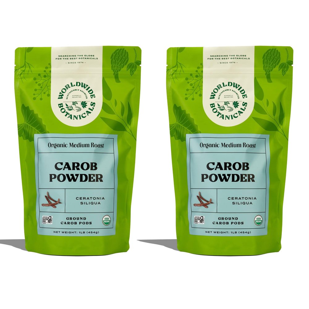 Worldwide Botanicals Organic Carob Powder, Medium Roast 1 lb Caffeine Free Cocoa Alternative Low Fat Super Food with Natural Sweetness Gluten Free, Kosher, 16 ounces, Pack of 2