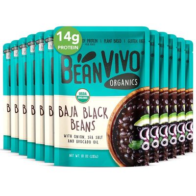BeanVIVO (Pack of 12) Organics 14g Plant based Protein Baja Black Beans - Good Source of Fiber - Nutritious & Microwave Meals - Gluten-Free Plant Food - 10 oz