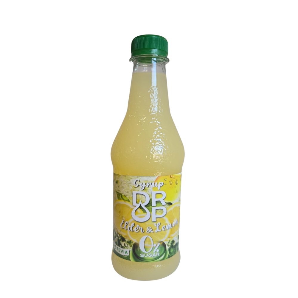 Drop Elder & Lemon Sugar-Free Syrup,Natural Stevia,100% Pure Extract,Natural Sweet,16.9floz,Premium Flavoring,30% Concentrate,Zero Calories,Non-GMO Diabetic & Keto-Friendly,Ideal for Drinks & desserts