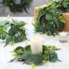 6 Pcs Artificial Eucalyptus Leaves Candle Rings Wreath Mini Faux Kitchen Cabinet Green Wreaths Spring Summer Wreaths Pillar Candle Holder for All Seasons Home Wedding Party Table Centerpiece Decor view 3
