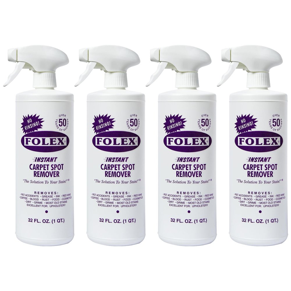 FOLEX 32 oz Instant Carpet Spot Remover Carpet Cleaner - Removes Pet Accidents, Grease, Red Wine and More (4 Pack)