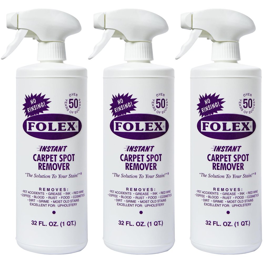 FOLEX 32 oz Instant Carpet Spot Remover Carpet Cleaner - Removes Pet Accidents, Grease, Red Wine and More (3 Pack)