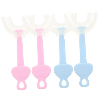 FOMIYES U-Shaped Kids Toothbrush Set 4-Piece Safe Manual Toothbrush for Toddlers Ergonomic Design for Easy Cleaning for Daily Use and Travel