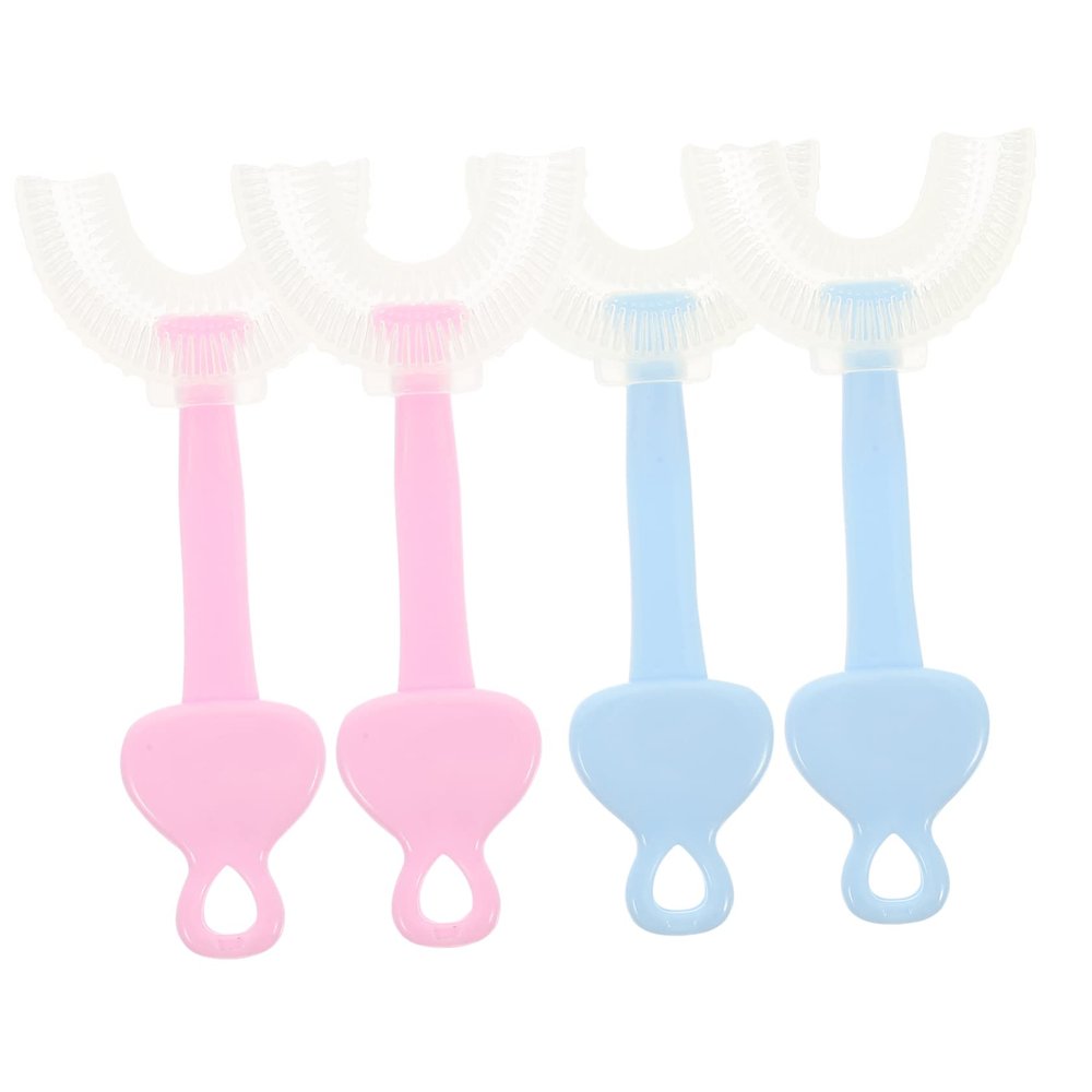 FOMIYES U-Shaped Kids Toothbrush Set 4-Piece Safe Manual Toothbrush for Toddlers Ergonomic Design for Easy Cleaning for Daily Use and Travel