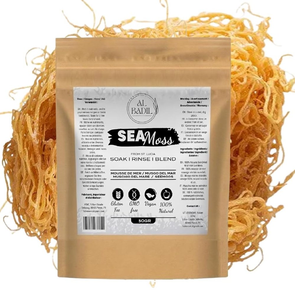 al badil Golden Sea Moss Sun-Dried for Beverage Preparation & Thickening Agent (100)