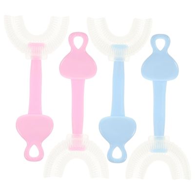 FRCOLOR Kids U-Shaped Toothbrush Set 4pcs Soft Silicone Baby Oral Cleaner Fun Design for Healthy Gums for Travel and Home Use