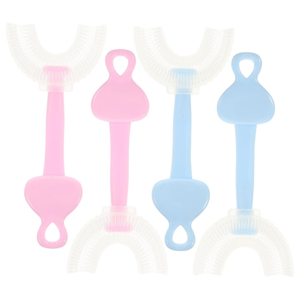 FRCOLOR Kids U-Shaped Toothbrush Set 4pcs Soft Silicone Baby Oral Cleaner Fun Design for Healthy Gums for Travel and Home Use
