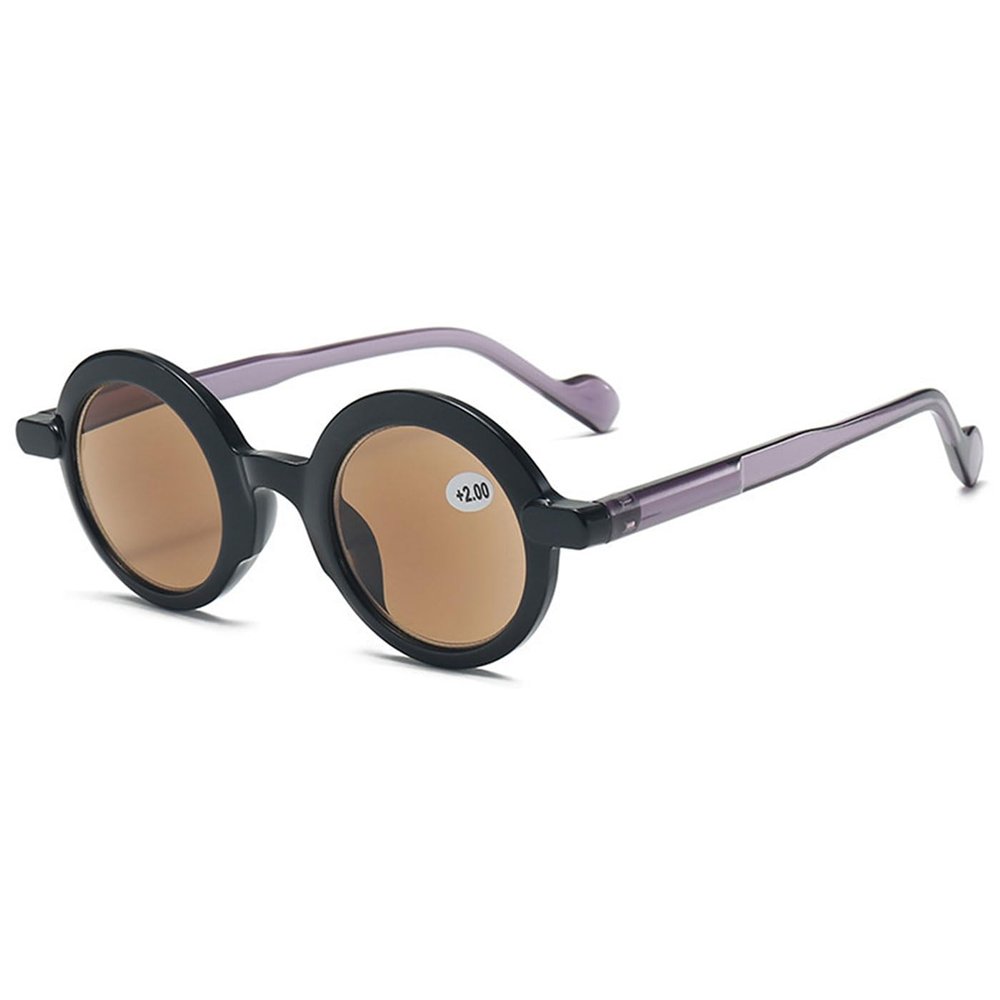 ABETOS Retro Round Reading Sunglasses Full Lens Reader Sunglasses UV400 Protection Outdoor Sun Readers Men Women, Black and purple+2.0