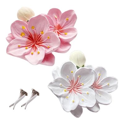 2PCS Car Air Freshener Diffuser, 2 Color Peach Blossom Shaped Car Oil Diffusers, 2.1x2.4 Inch Gypsum Diffuser with Vent Clips, Realistic & Adorable Ornament for Women Ac Recharge Hose