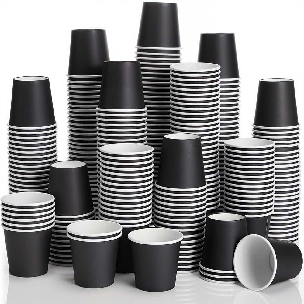 Sawysine 300 Count 3 oz Disposable Small Paper Cups Bathroom, Mouthwash, Espresso & Snack Cups for Party, Office, Coffee, Juice & Water(Black)