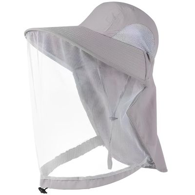 UPF50+ Outdoor Anti-Mosquito Hat with UV Protection, Breathable Foldable & Adjustable Mesh Sun Hat for Hiking Camping Fishing (US, Alpha, Large, 3X-Large, Light Gray)