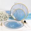 100PCS Blue Plastic Plates-Crystal Design Blue Disposable Plates with Gold Rim, Fancy Disposable Plates Include 50 Dinner Plates, 50 Dessert/Salad Plates for Party & Birthday view 2