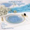 100PCS Blue Plastic Plates-Crystal Design Blue Disposable Plates with Gold Rim, Fancy Disposable Plates Include 50 Dinner Plates, 50 Dessert/Salad Plates for Party & Birthday view 4