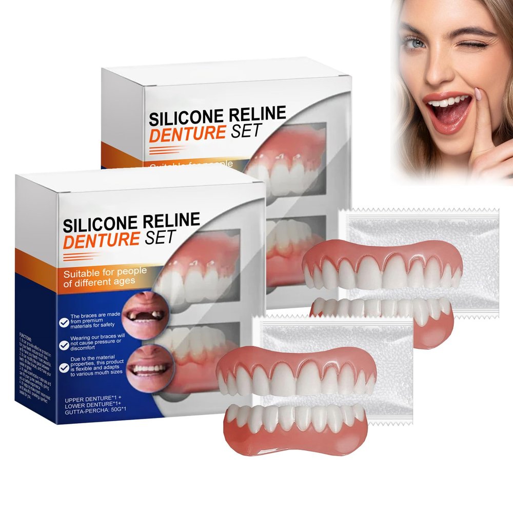Advanced Customized Full Denture Set, Silicone Reline Denture Set, Denture Silicone Reline Kit for Dentures, Soft and Comfortable, Denture Silicone Reline Kit for Men & Women (2pcs)