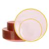 100PCS Pink Plastic Plates-Crystal Design Pink Disposable Plates with Gold Rim, Fancy Disposable Plates Include 50 Dinner Plates, 50 Dessert/Salad Plates for Party & Wedding view 1