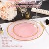 100PCS Pink Plastic Plates-Crystal Design Pink Disposable Plates with Gold Rim, Fancy Disposable Plates Include 50 Dinner Plates, 50 Dessert/Salad Plates for Party & Wedding view 4
