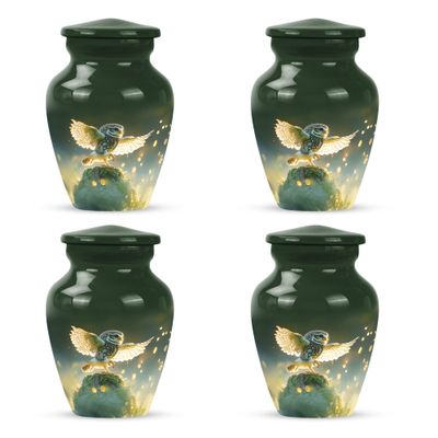 Green Owl Memorial Urns for Human Ashes Keepsake - Burial Urns for Adult Human Ashe Female & Male 3 Inch 4 Pcs