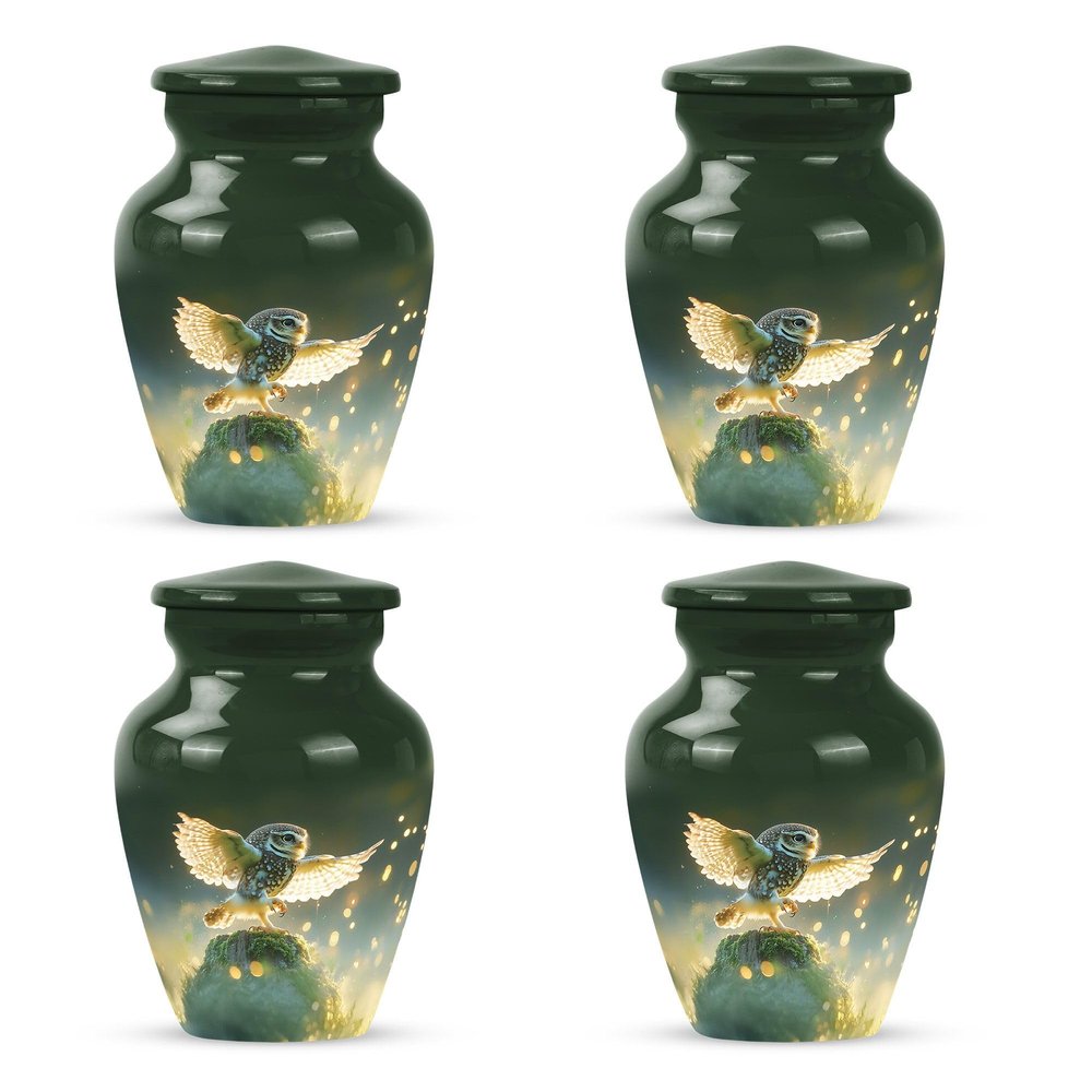 Green Owl Memorial Urns for Human Ashes Keepsake - Burial Urns for Adult Human Ashe Female & Male 3 Inch 4 Pcs