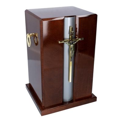 Catholic Funeral Urn With Cross and Vault - Burial Set (Mahogany Urn)