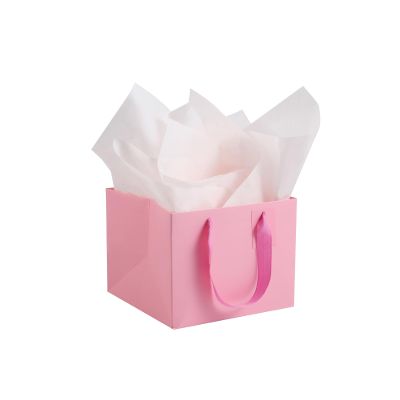 ADIDO EVA 10Pcs Square Gift Bags with Tissue Paper Medium Pink Square Gift Bags with Handles for Party Favor (10x10x10 In, Pink)