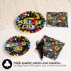 Grencian 96Pcs Game Night Party Supplies Black Family Game Party Decorations Plates and Napkins Disposable Family Gamer Paper Tableware Set for Kids Adults Birthday Games On Favors Serves 24 view 3