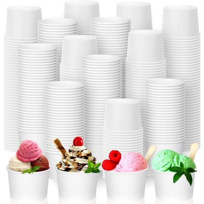 Nuenen 500 Pcs 8 oz Summer Ice Cream Paper Cups Bulk Disposable Dessert Cups Solid Color Paper Dessert Bowls for Snack Sundae Spring Party Favors Ice Cream Bar Supplies (White)