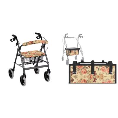 LVEWYB Vintage Rose Butterfly 3Pcs Rollator Walker Basket Under Seat Bag Comfortable Seat Cover and Backrest Covers for Walker Rollator Accessories Senior Travel