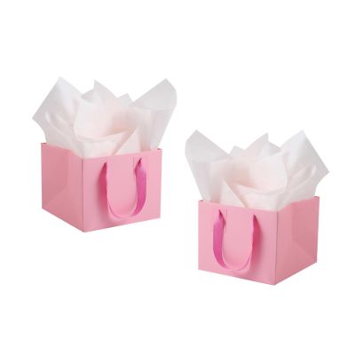 IN-JOOYAA 10 Pcs Small Gift Bags with Tissue Paper Square Gift Bags 6x6x6 Inches with Handles for Gift Giving (Pink)