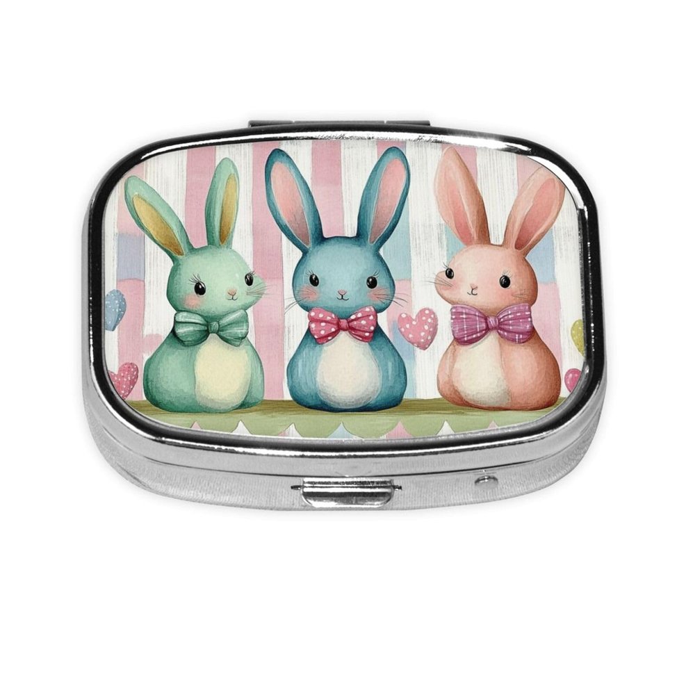 CSIVKEJ Easter Rabbit Print Square Pill Box 2 Compartment Decorative Pocket Purse Portable Mini Travel Medicine Holder Organizer