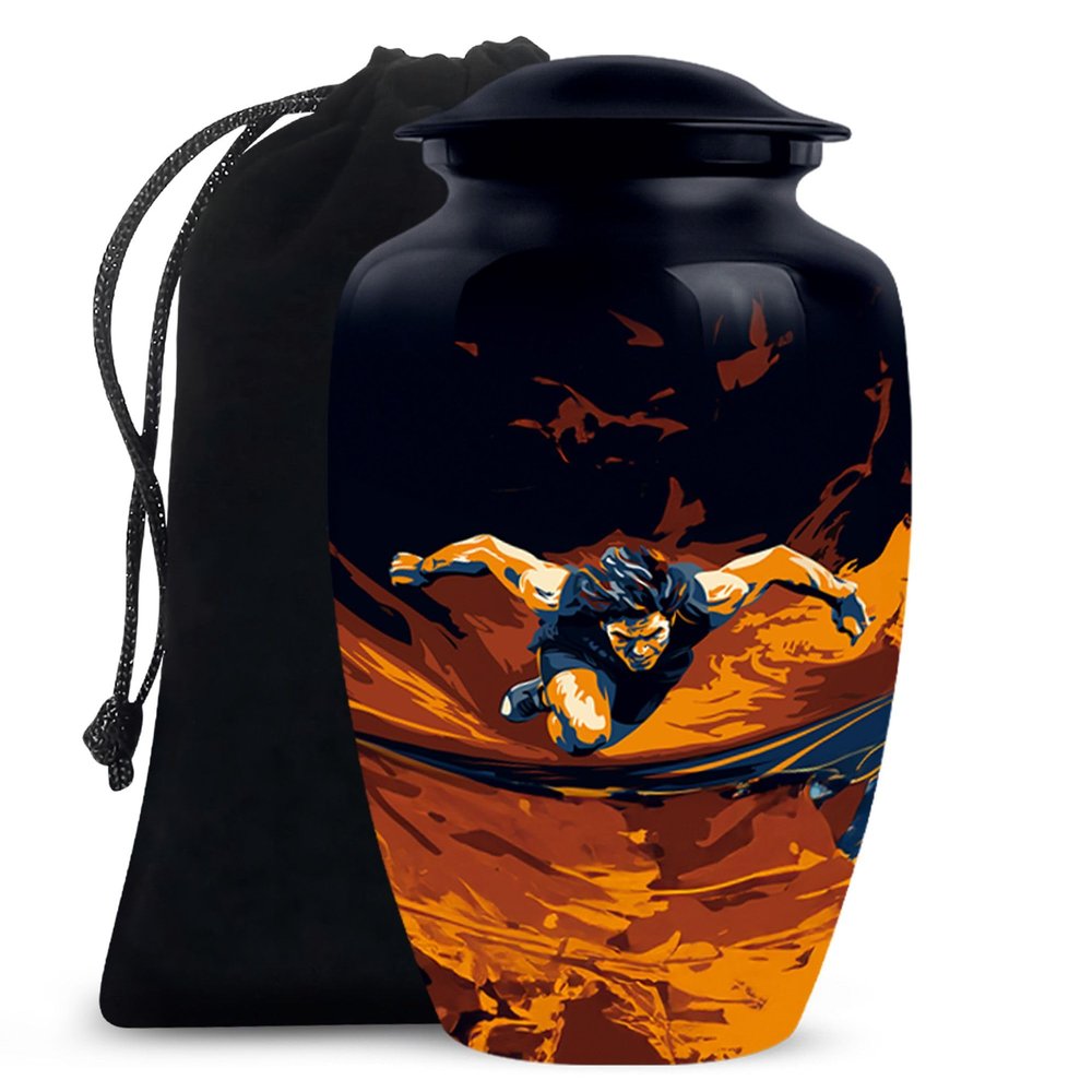YATHABHISA Sport Cremation Urn for Ashes, Memorial Gift for Adults, Handcrafted Urns for Men & Women, Black, 10 Inch