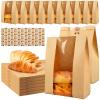 100 Pcs Bread Bags for Homemade Bread, ROOKEA Sourdough Paper Bags with Window 13.7x8.2x3.5in Large Kraft Bakery Paper Packaging with Sealing Stickers for Storage Cookie Food Snack Breakfast view 1