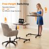 FCH 23.6 Inch Rolling Adjustable Multifunctional Lifting Computer Desk, Tilting Desktop, Sit Stand Laptop Desk TV Tray for Bed Sofa Hospital Reading Eating, Brown view 2