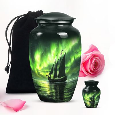 Aurora Boat Large Memorial Urn for Ashes for Women & Men - Mini Burial Urns for Adult Human Ashes - Combo 1 Large 1 Keepsake
