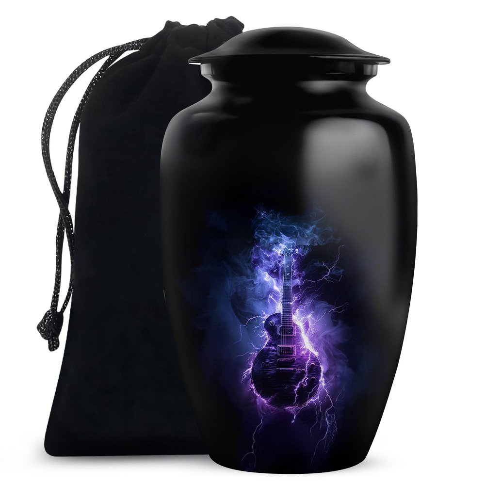 YATHABHISA Decorative Guitar Urn for Human Ashes, Cremation Urns for Adults, Musical Memorial for Men & Women, Black, 10 Inch