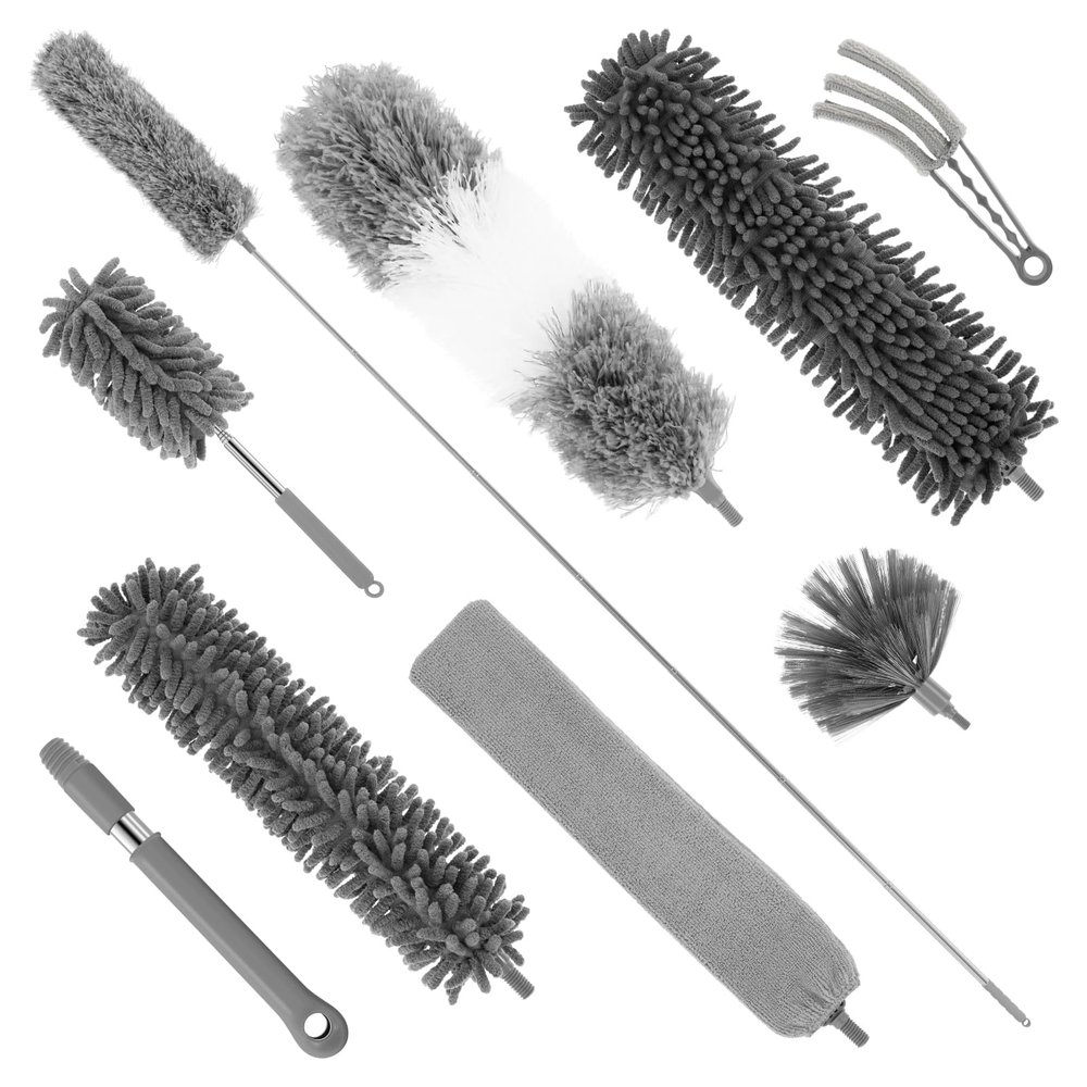 10Pcs Ceilings Cleaning Duster, Bendable Cleaning Duster Kit, Extendable Feather Duster Set, Feather Duster Set for Chandeliers Furniture Window Blind