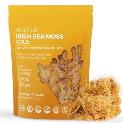 Gold Sea Moss Raw Organic| Makes 160oz of Gel - 100% Wild Crafted| Non-GMO Sun-Dried Mineral Rich Super Food for Energy| Booster Healthy, Immunity Digestion (8oz)
