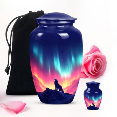 Aurora Wolf Large Urns for Human Ashes Adult Female & Male - Small Funeral Cremation Urns for Human Ashes - Combo 1 Large 1 Keepsake