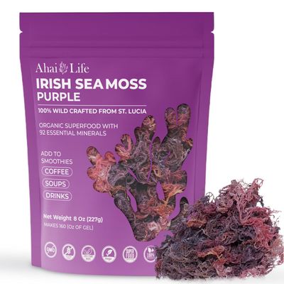 Purple Sea Moss Raw Organic| Makes 160oz of Gel - 100% Wild Crafted| Non-GMO Sun-Dried Mineral Rich Super Food for Energy| Booster Healthy, Immunity Digestion (8oz)