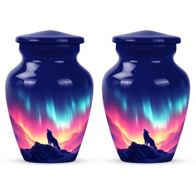 Aurora Wolf Funeral Urns for Human Ashes Adult Female - Large Urns for Human Ashes Adult Male 3 Inch 2 Pcs