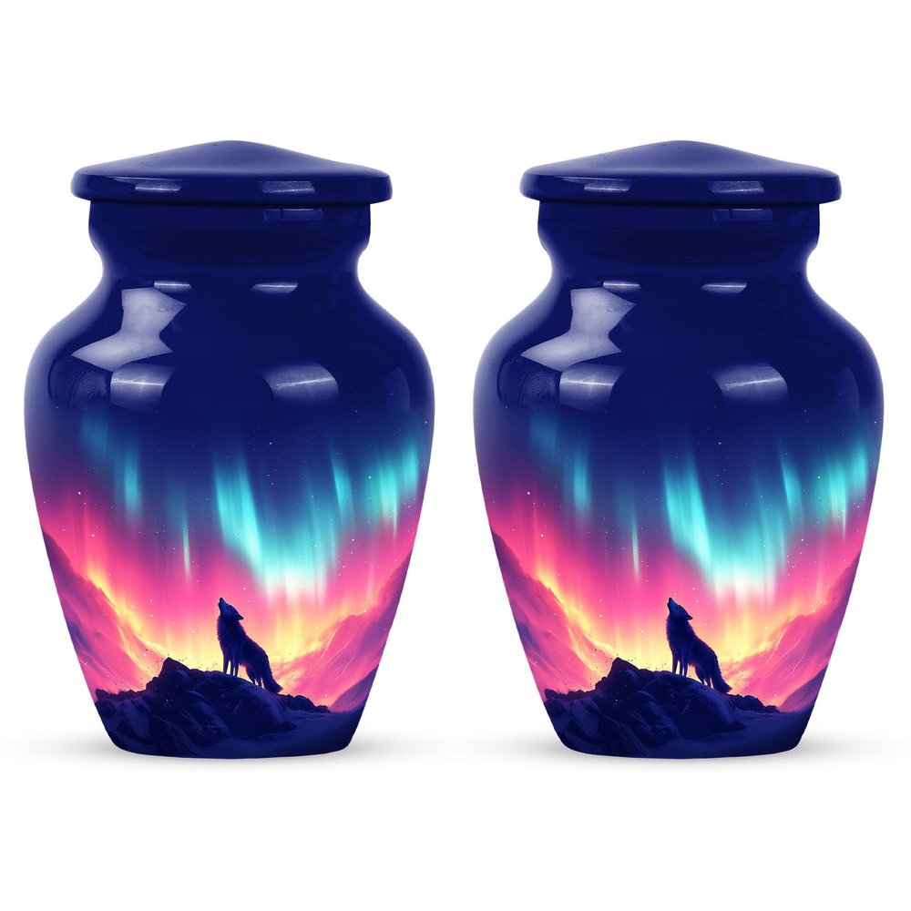 Aurora Wolf Funeral Urns for Human Ashes Adult Female - Large Urns for Human Ashes Adult Male 3 Inch 2 Pcs
