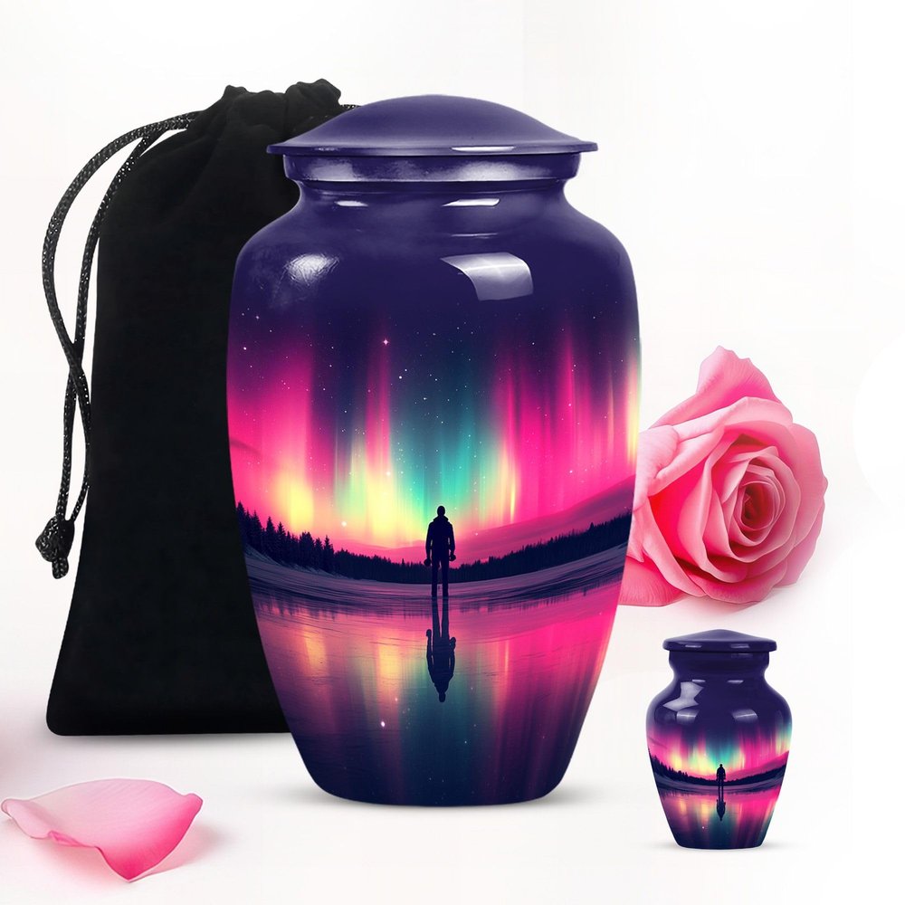 Aurora Large Cremation Urns for Human Ashes Adult Man - Small Funeral Urn for Human Ashes Adult Female 1 Large 1 Keepsake