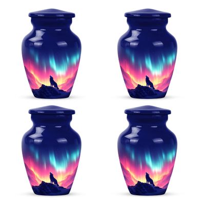 Aurora Wolf Memorial Urns for Human Ashes Adult Female & Male - Mini Keepsake Urns for Human Ashes - 3 Inch 4 Pcs