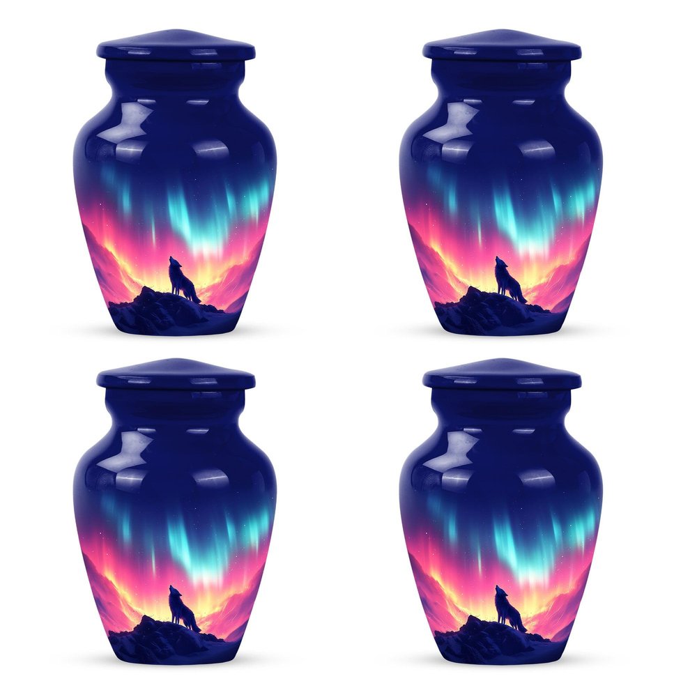 Aurora Wolf Memorial Urns for Human Ashes Adult Female & Male - Mini Keepsake Urns for Human Ashes - 3 Inch 4 Pcs