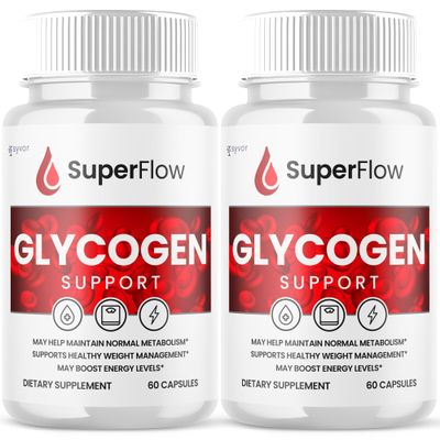 (2 Pack) Super Flow Glycogen Support, Official SuperFlow Advanced Formula Glyco Optimizer Capsules, All Natural Super Flow Pills, Daily Wellness Supplement to Support Healthy Balance (120 Capsules)