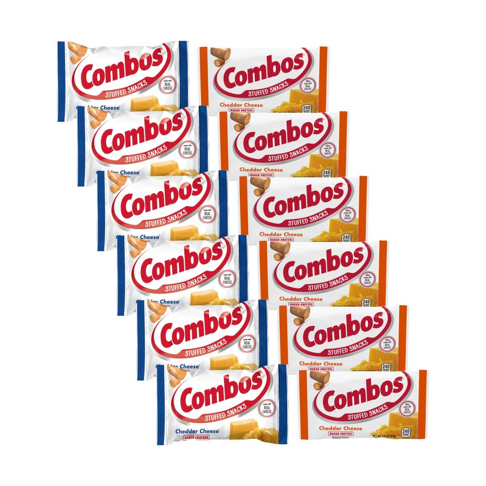 Combos Cheddar Cheese Baked Cracker (1.7oz) & Cheddar Cheese Baked Pretzel (1.8oz) Baked Snacks (6ea) (Variety Pack)